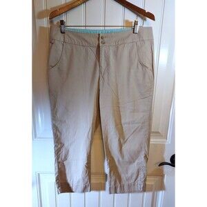 Columbia PFG Women's 10 Capri Pants Tan Khaki Cotton Omni-Shade Gingham Trim